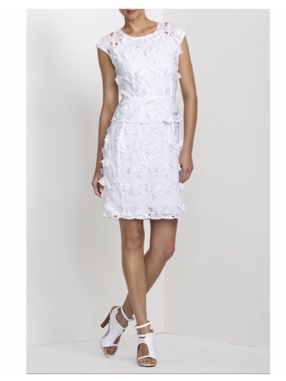 BCBG MAX AZRIA | Aveline White Embroidered Appliqué Shift Dress